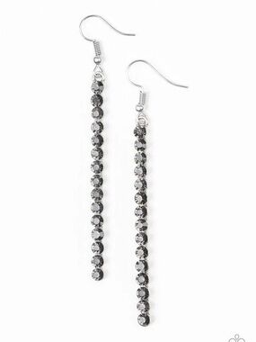paparazzi Silver-Tone Hematite Crystal Linear Drop Earrings